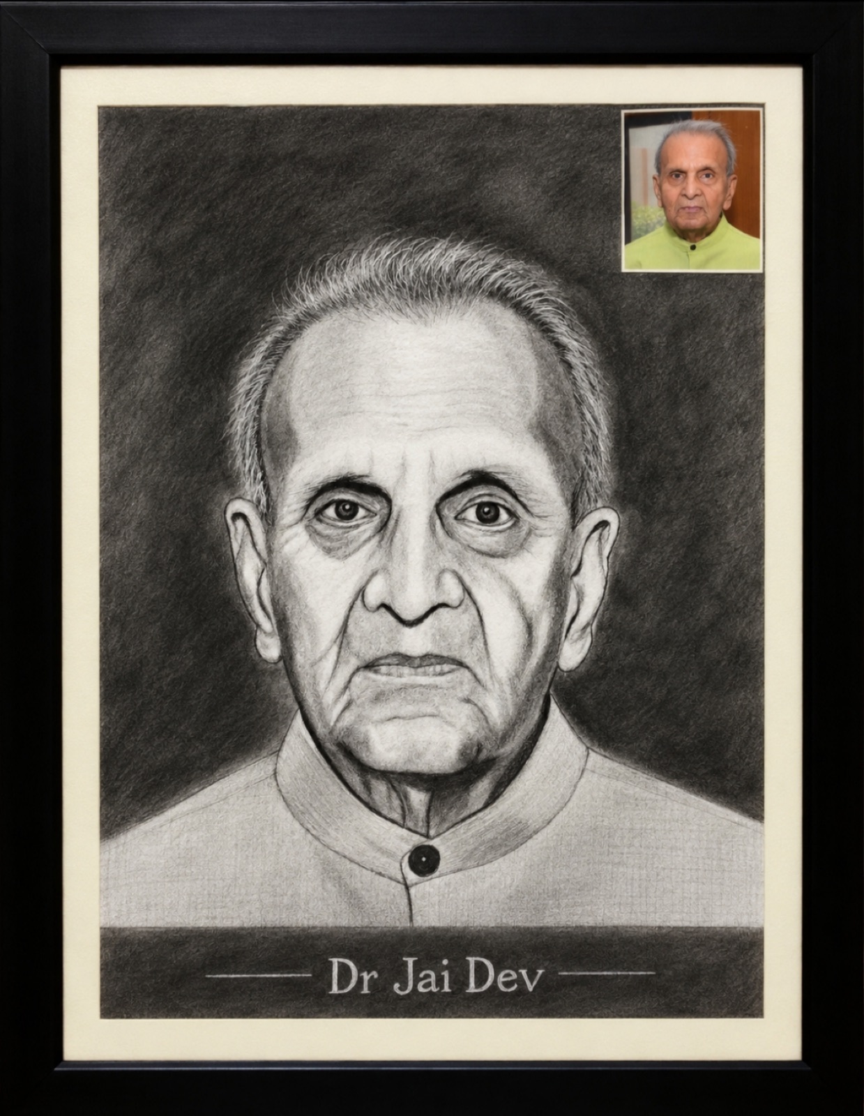 Remembrance — a charcoal portrait of an elderly man in a mandarin-collar jacket