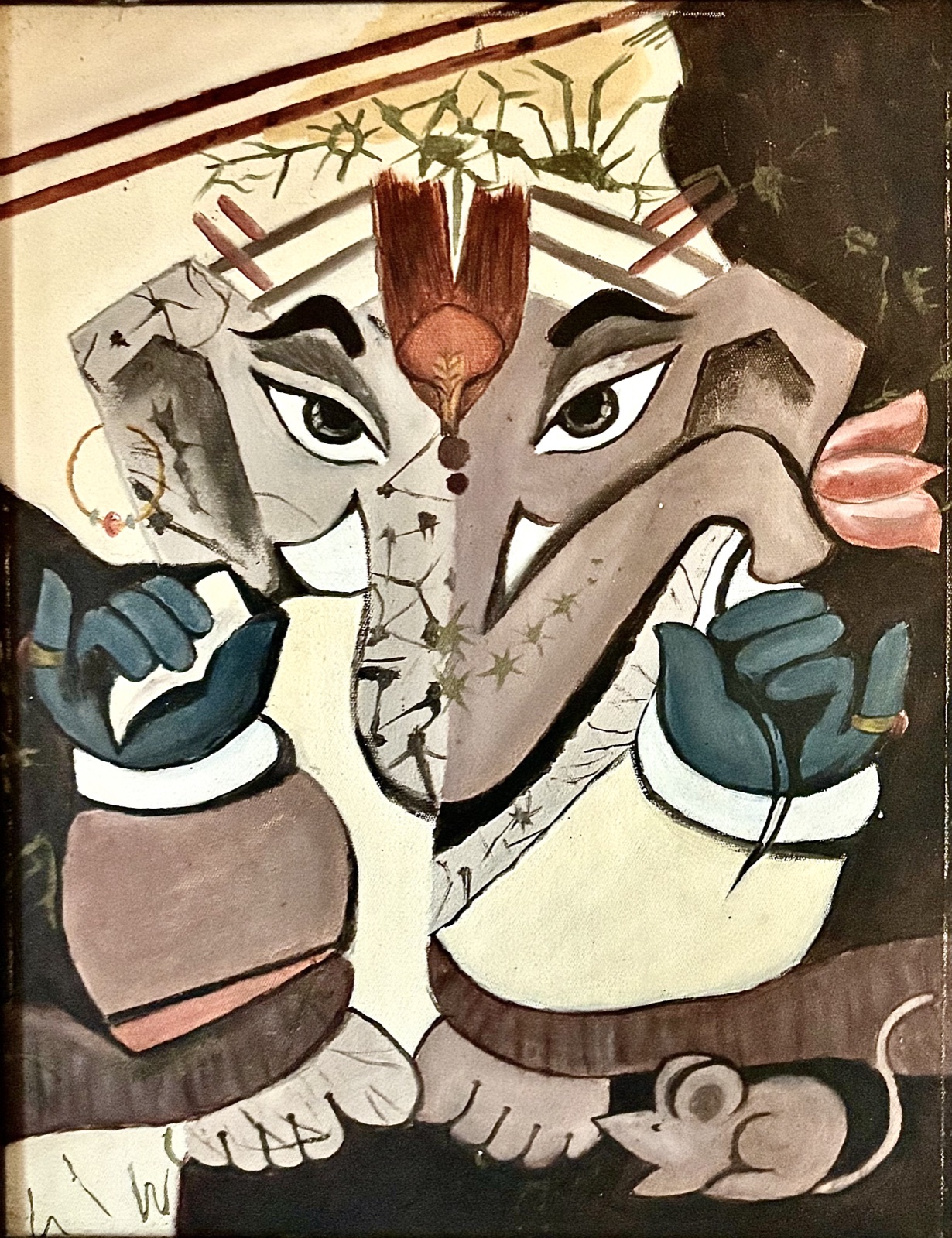 Ganesha — a modern cubist painting of the deity Ganesha with a mouse